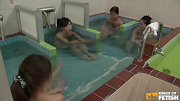 Japanese Babes Take A Bath And Get Fingered By A Pervert Guy In The Shower