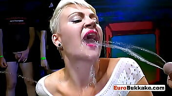 A European Beauty With Short Hair Gets Pounded By A Group Of Men In An Intense Bukkake Orgy
