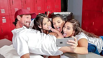 Premium foursome with three gorgeous brunettes: Gina Valentina, Karlee Grey, and Cindy Starfall
