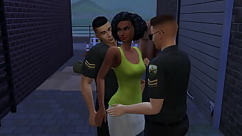 Ebony Barmaid Takes On Two Cops At The Back Alley In A Threesome