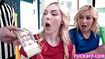 Teen Blonde BFFs Lose Big Bet In Soccer Game With Small Tits